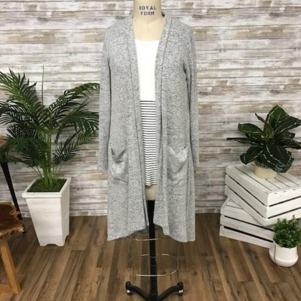 Heather Grey Hacci Brush Duster Cardigan - Picture 2 of 5
